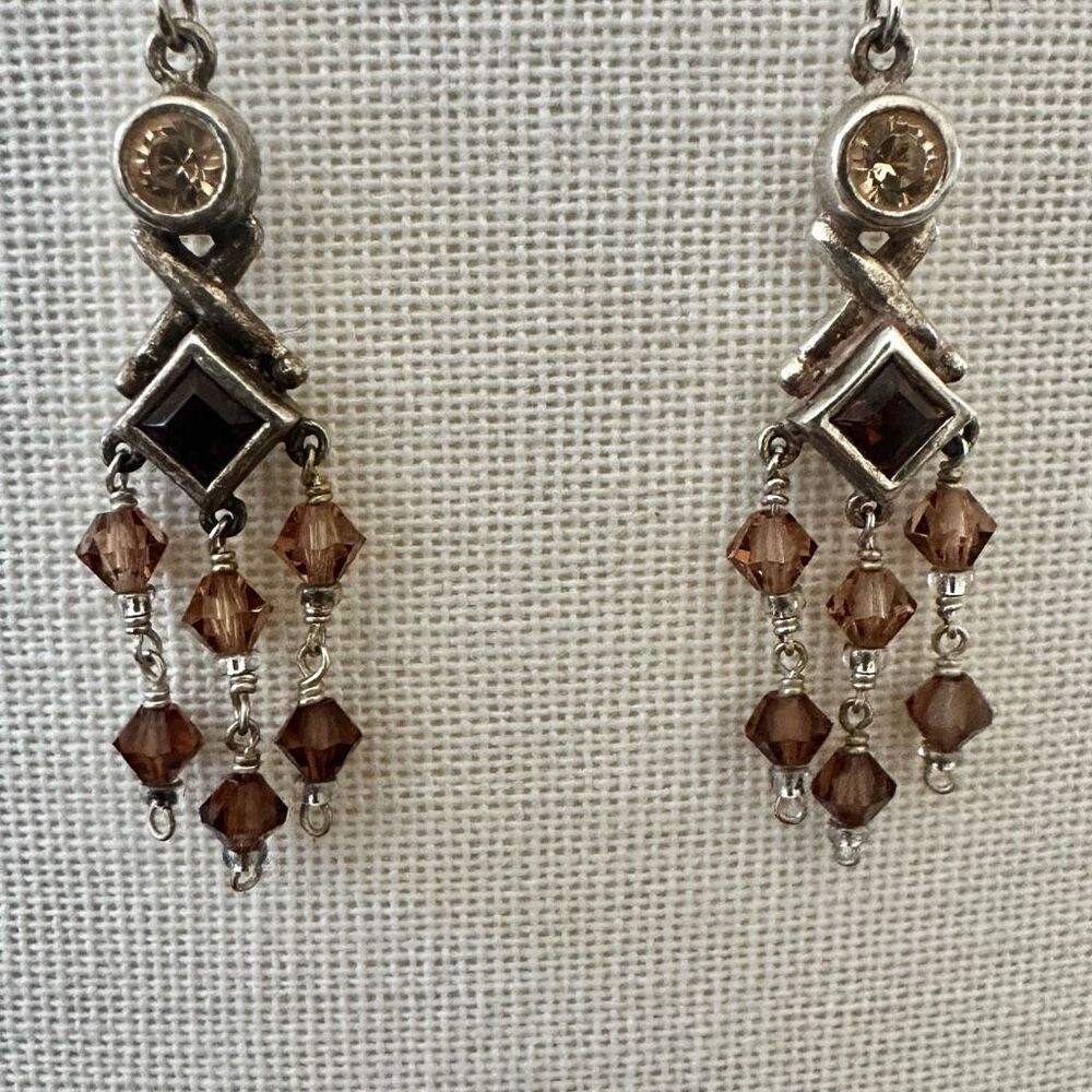 Sterling Silver Smoky Quartz & Swarovski Crystal Chandelier Earrings
